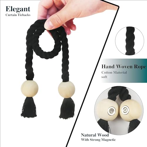 Magnetic Curtain Tiebacks Decorative Tie Back Drapes Holdbacks Nieffeiy - color: Black