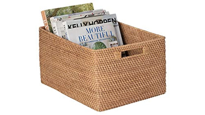 KOUBOO Loma Rectangular Rattan Storage Basket with Handles, Honey Brown - color: Honey-Brown