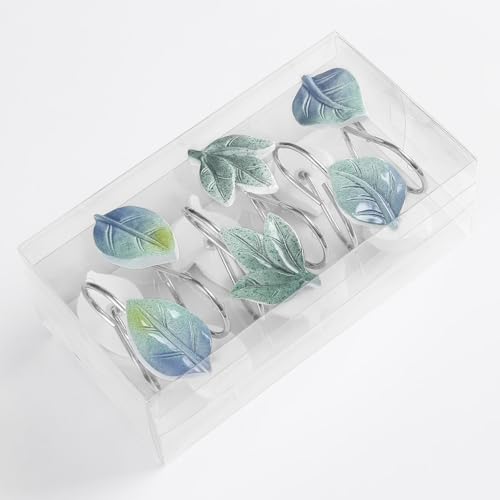 Blue Plant Leaf Shower Curtain Hooks,Eucalyptus Bathroom Decor,12PCS - color: Blue