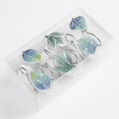 Blue Plant Leaf Shower Curtain Hooks,Eucalyptus Bathroom Decor,12PCS - color: Blue