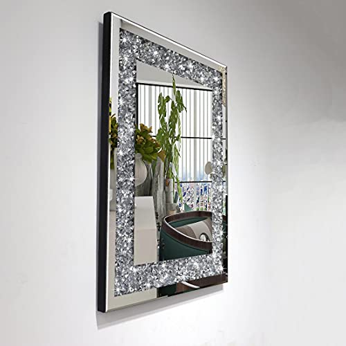 QMDECOR Crushed Diamond Mirror 16x20 Inch Silver Wall Decor - size: 20"L x 16"W
