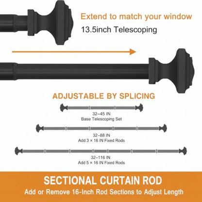 1 Pack Boho Rustic Adjustable Wood Curtain Rod 32-45 Inch, Black - color: Black, size: 32'' - 45'' (1 Pack)