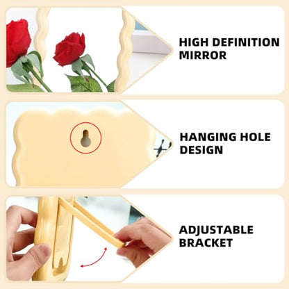 Wave Table Desk Vanity Makeup Mirror Small Make Up Office Mirror Yellow - color: Yellow