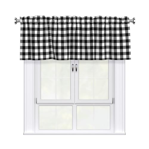 Black and White Checkerboard Curtain Valance Short Rod Pocket Window Treatment for Living Room Bedroom Kitchen Bathroom 1 Panel 54" W x 18" L - color: Black and White Checkerboard