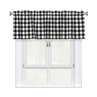 Black and White Checkerboard Curtain Valance Short Rod Pocket Window Treatment for Living Room Bedroom Kitchen Bathroom 1 Panel 54" W x 18" L - color: Black and White Checkerboard