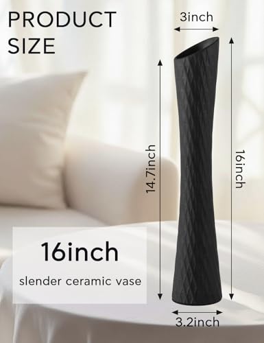 Black Vase 16" Tall Table Ceramic Vases,Skinny Long Vase for Pampas Grass,Modern Minimalist Style Flower Vases for Home Decor Office Decoration,Centerpieces - color: Tall-black