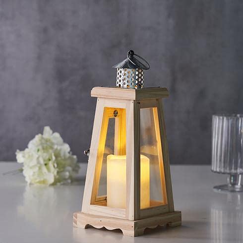 14 Inch Rustic Wooden Candle Lantern, Decorative Candle Lantern Tabletop Centerpiece, Mantle, Wall Hanging, or Garden Display, Indoor & Outdoor Use