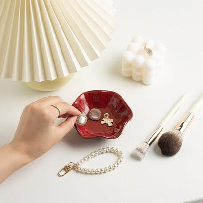 Ceramic Ring Dish, Jewelry Trinket Tray for Rings and Earrings - color: Red Surface