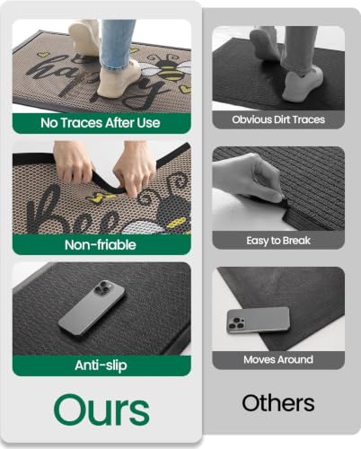 LUMI Outside Welcome Door Mat 36x59, Non-Slip Durable Rubber Easy Clean - color: Bee Happy, size: 36"x59"