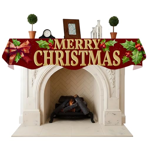 NYZE Christmas Mantel Scarf 70 x 17 Inch Fireplace Mantel Scarf Cover Decoration for Christmas Fireplace Scarf Shelf Top Runner Holiday Winter Home Decor - size: 70 x 17 in, style: Merry Xmas 3