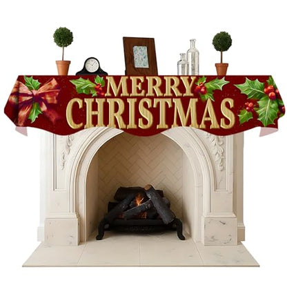 NYZE Christmas Mantel Scarf 70 x 17 Inch Fireplace Mantel Scarf Cover Decoration for Christmas Fireplace Scarf Shelf Top Runner Holiday Winter Home Decor - size: 70 x 17 in, style: Merry Xmas 3