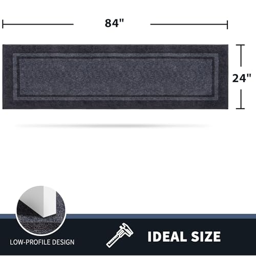 PURRUGS Hallway Runner Rug, 24" x 84", Bluish Grey & Charcoal - color: Bluish Grey & Charcoal, size: 24" X 84"
