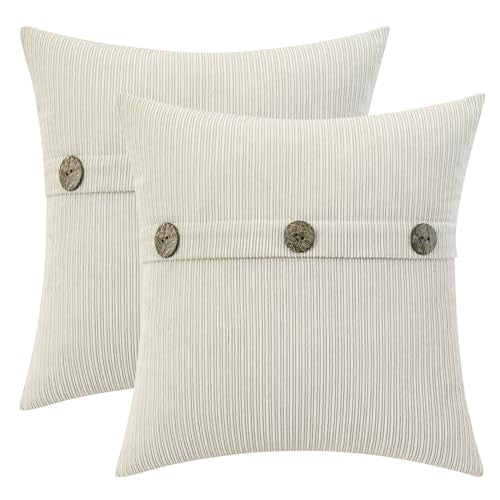 HWY 50 Cream White Chenille Throw Pillow Covers 22x22 Inch Buttons - color: Cream White, size: 22" x 22" (Pack of 2)