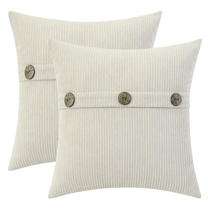 HWY 50 Cream White Chenille Throw Pillow Covers 20x20 Inch Buttons - color: Cream White, size: 20" x 20" (Pack of 2)
