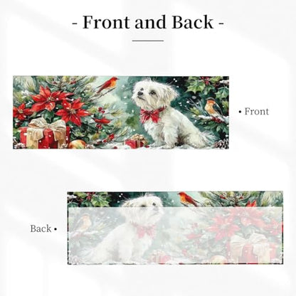 Christmas Dog Curtain Valance 54x18 Inches Window Treatment Rod Pocket Valance for Kitchen Bathroom Bedroom - color: Christmas Dog