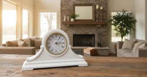 Mantel Clocks, Battery Operated, Silent Wood Table Clock with Westminster Chimes On The Hour, Solid Wooden Shelf Chiming Mantle Clock, 9" x 16" x 3" (White - Roman Numerals) - color: White - Roman Numerals