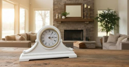 Mantel Clocks, Battery Operated, Silent Wood Table Clock with Westminster Chimes On The Hour, Solid Wooden Shelf Chiming Mantle Clock, 9" x 16" x 3" (White - Roman Numerals) - color: White - Roman Numerals