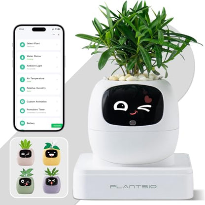 PLANTSIO Smart Plant Pot with Screen, 80ml Self-Watering Planter White - color: White