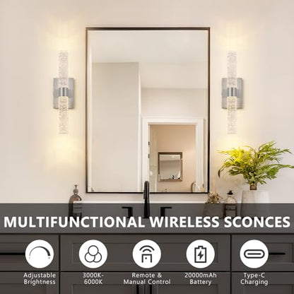 Battery Operated Wall Sconces Set of 2, 20000mAh Rechargeable Wall Light | Remote Control 3000K-6000K Dimmable LED Wireless Sconces,Brushed Nickel,15.6 Inch - color: Nickel, size: 15.6 Inch