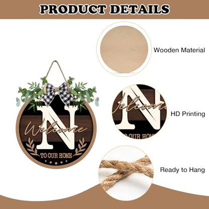 Monogram Letter N Front Door Sign, Welcome to Our Home Family Last - color: N