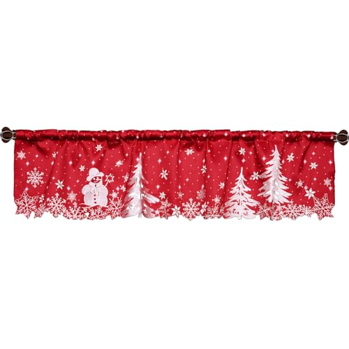 Grelucgo Embroidered Snowman Rod Pocket Kitchen Window Curtains Valance 58×14 Inches for Christmas Holidays (Snowman A) - color: Snowman a