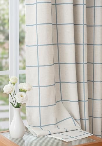THREE GIRLS Pinch Pleated Plaid Curtains Blackout Linen Gingham Blue Curtains for Living Room,Bedroom Checkered 102 Inches Long Double Layer 2 Panels Set Luxury and Modern Printed Design Darkening - color: Blue, size: 40"W x 102"L (Pack of 2)