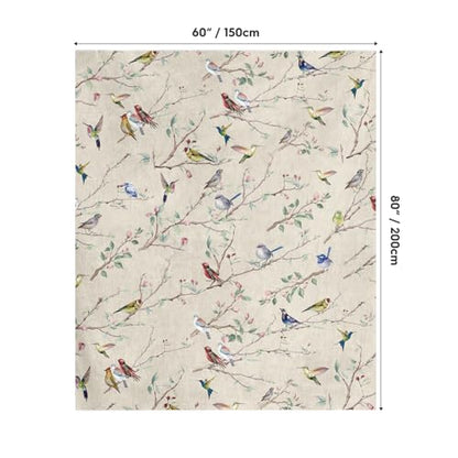 Horaldaily Spring Summer Birds Branch Biege Flannel Throw Blanket 60x80 - color: Beige, size: Twin(60x80”)