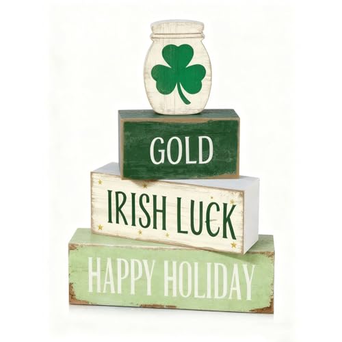 St. Patrick’s Day Decorations - St Patrick Day Irish Luck Tiered Tray Decor Set - Wooden Shamrock Tabletop Decoration - Rustic Farmhouse Holiday Home Decor for Indoor Shelf Mantel Coffee Table Gift - style: Shamrock