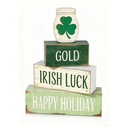 St. Patrick’s Day Decorations - St Patrick Day Irish Luck Tiered Tray Decor Set - Wooden Shamrock Tabletop Decoration - Rustic Farmhouse Holiday Home Decor for Indoor Shelf Mantel Coffee Table Gift - style: Shamrock