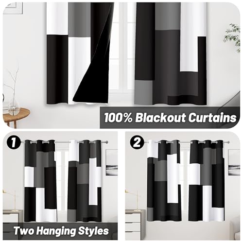 Tyrot Black White Grey Blackout Curtains for Bedroom Living Room 45 inch - color: Grey, size: 42"W x 45"L (Pack of 2)