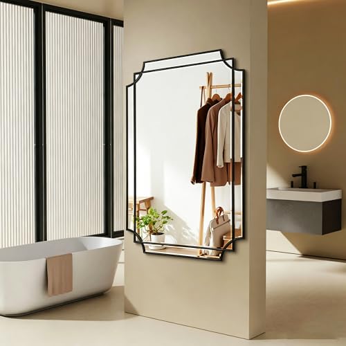 48"x31.6" Large Rectangle Beveled Mirror with Black Wood Frame - color: Black, size: 48"L x 31.6"W