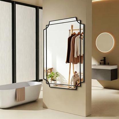 48"x31.6" Large Rectangle Beveled Mirror with Black Wood Frame - color: Black, size: 48"L x 31.6"W