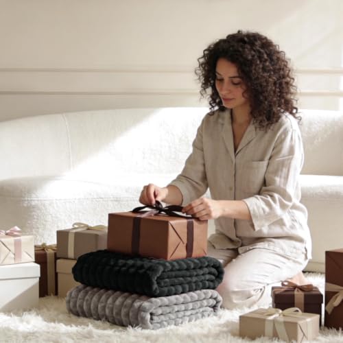 BEDELITE Checked Charcoal Grey Fleece Blanket Queen Size for Bed, 90"x90" - color: Charcoal Grey, size: Queen(90"x90")