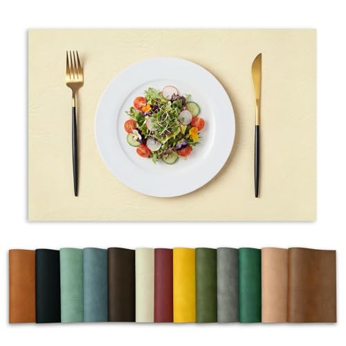 Artoid Mode Beige Faux Leather Placemats Set of 6, 12x18 Inch Waterproof Wipeable Heat Resistant Vinyl Place Mats, Reversible Table Mats for Kitchen Dining Decor - color: Beige, size: 12" x 18", Rectangular Set of 6