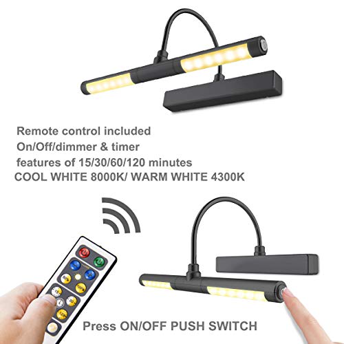 LUXSWAY Wireless Picture Light Battery Operated, Remote Control Painting Light with Rotatable Head, Dimmable and Timer Off, Wall Art Lights for Pictures Painting Artworking Display-Black - color: A Black, size: Battery-Dimmable-13 Inch