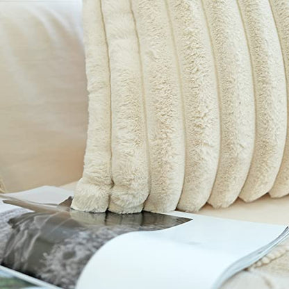 JOJUSIS Faux Fur Plush Throw Pillow Covers, Beige, 20 x 20-Inch - color: Beige, size: 20" x 20" (Pack of 2)