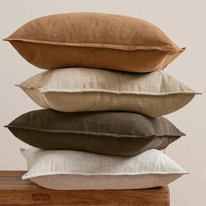 MIULEE Neutral Brown Boho Linen Pillow Covers 12x20 Inch Pack of 4 - color: Neutral Brown, size: 20" x 12" (Pack of 4)
