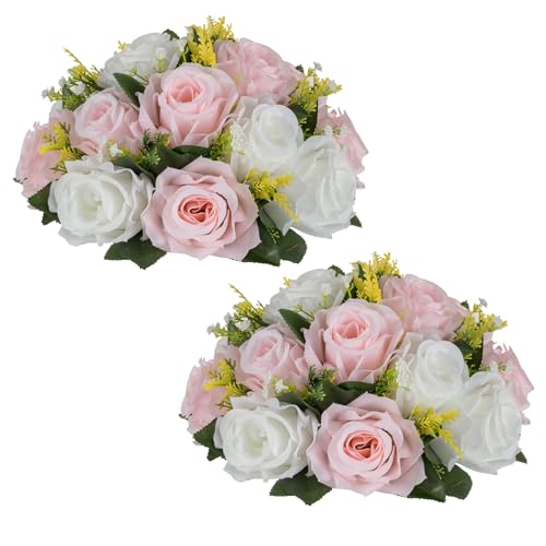 NUPTIO Flower Ball Centerpieces for Tables: Pink & White Artificial Rose - color: Light Pink & Pure White, size: 2 Pcs