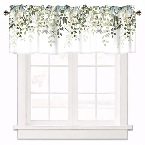 Sage Green Eucalyptus Leaves Window Valance 2 Panels, 42x12 in - color: Eucalyptus Leaves-green, size: 42"W x 12"L (Pack of 2)