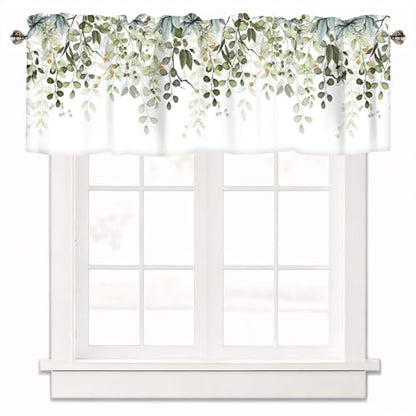 Sage Green Eucalyptus Leaves Window Valance 2 Panels, 54x18 in - color: Eucalyptus Leaves-green, size: 54"W x 18"L (Pack of 2)