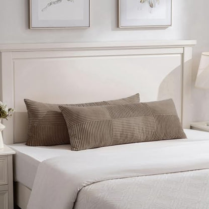 Fancy Homi Set of 2 Light Brown Striped 14x36 Inch Throw Pillow Covers - color: Light Brown, size: 36" x 14" (Pack of 2)