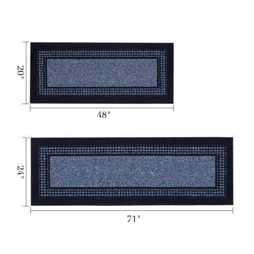 hicorfe Kitchen Runner Rugs,Set of 2 Non Slip Kitchen Mats for Floor - color: Navy Blue, size: 24"x71"+20"x48"