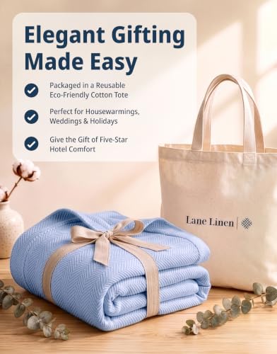LANE LINEN Soft Blanket King, 350 GSM 100% Cotton Medium Weight - color: 02: Light Blue, size: King