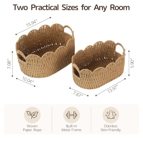Endymion Set of 2 Paper Rope Scalloped Basket, Wicker Storage Baskets - color: Neutral