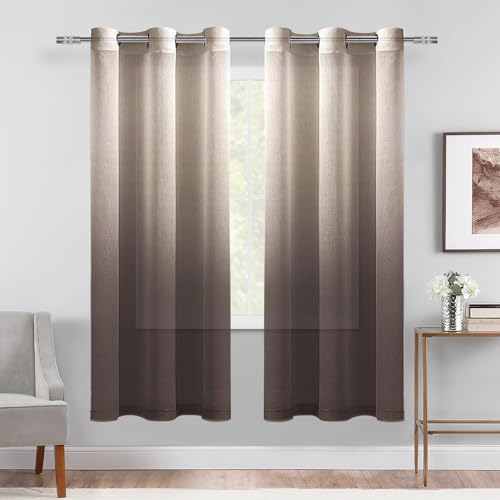 DWCN Brown Ombre Sheer Curtains 63 Inches Long for Living Room 2 Panels Set - color: Chocolate Brown, size: 42"W x 63"L (Pack of 2)