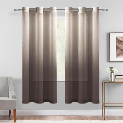 DWCN Brown Ombre Sheer Curtains 63 Inches Long for Living Room 2 Panels Set - color: Chocolate Brown, size: 42"W x 63"L (Pack of 2)