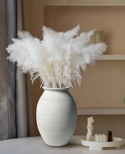 Matte White Textured Ceramic Vase, Rustic Farmhouse Centerpiece, 9 Inch