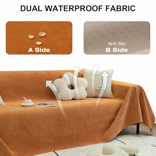 STACYPIK Waterproof Orange Couch Cover for Dogs, Anti Scratch Sofa Cover - color: A-waterproof-orange, size: Medium Size(71" X71")