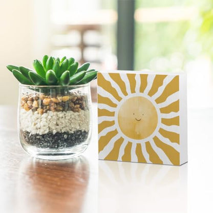 Inspirational Sunshine Wooden Box Sign, Boho Sun Decorations - color: white 0358
