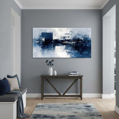 LKY ART Abstract Blue and White Canvas Wall Art, Large Painting Print - color: Light blue, size: 40"L x 20"W